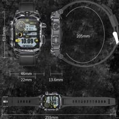 696 i121 Smart Watch 2.01 inch Smart Band Fitness Bracelet Bluetooth Pedometer Call Reminder Sleep Tracker Compatible with Android iOS Men Hands-Free Calls Message Reminder IPX-0 46mm Watch Case