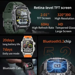 696 i121 Smart Watch 2.01 inch Smart Band Fitness Bracelet Bluetooth Pedometer Call Reminder Sleep Tracker Compatible with Android iOS Men Hands-Free Calls Message Reminder IPX-0 46mm Watch Case