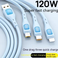 3 In 1 Design For Mac 120W USB C Multi Fast Charging Cable 3in1 Multiple Phone Charger Cable USB C Multi Cable With Type C/Micro USB/IP For Samsung S23 S22 S21 For IPhone 14 13 12 11 X XS 8 7 Pad