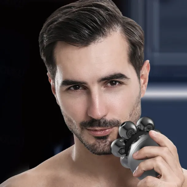 6 In 1 Electric Head Shaver for Bald Men 7D Floating Cutter Beard Trimmer Clipper IP68 Waterproof Shaving USB Wireless Charging Christmas Gift