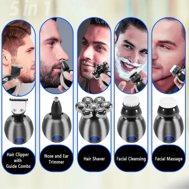 6 In 1 Electric Head Shaver for Bald Men 7D Floating Cutter Beard Trimmer Clipper IP68 Waterproof Shaving USB Wireless Charging Christmas Gift