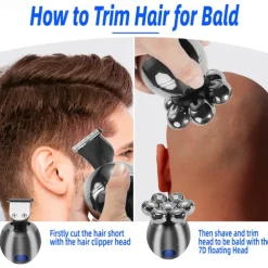 6 In 1 Electric Head Shaver for Bald Men 7D Floating Cutter Beard Trimmer Clipper IP68 Waterproof Shaving USB Wireless Charging Christmas Gift