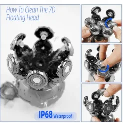 6 In 1 Electric Head Shaver for Bald Men 7D Floating Cutter Beard Trimmer Clipper IP68 Waterproof Shaving USB Wireless Charging Christmas Gift