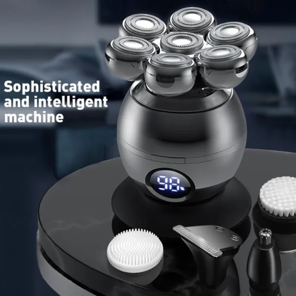 6 In 1 Electric Head Shaver for Bald Men 7D Floating Cutter Beard Trimmer Clipper IP68 Waterproof Shaving USB Wireless Charging Christmas Gift