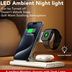 3 in 1 Foldable Charging Station for Apple Products,Fast Wireless Charger Travel Dock Adapter for iPhone 16/15/14/13/12/11/X/XS,for iWatch 10/9/8/7/Ultra2/Ultra/SE,for AirPods 4/3/2/Pro/2