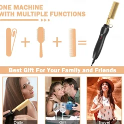 2 in 1 Hot Comb Hair Straightener Flat Irons Straightening Wet Dry Dual Use Brush Electric Heating Comb Hair Straight Styler Hair Curler