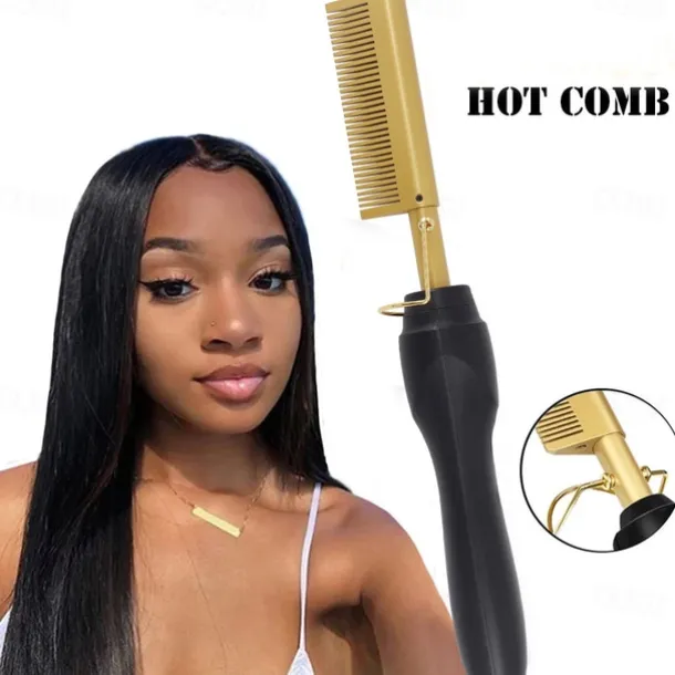 2 in 1 Hot Comb Hair Straightener Flat Irons Straightening Wet Dry Dual Use Brush Electric Heating Comb Hair Straight Styler Hair Curler
