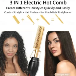 2 in 1 Hot Comb Hair Straightener Flat Irons Straightening Wet Dry Dual Use Brush Electric Heating Comb Hair Straight Styler Hair Curler
