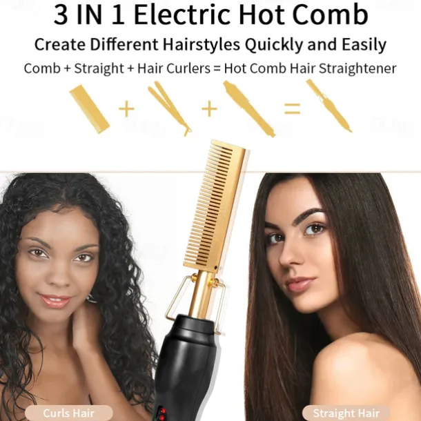 2 in 1 Hot Comb Hair Straightener Flat Irons Straightening Wet Dry Dual Use Brush Electric Heating Comb Hair Straight Styler Hair Curler