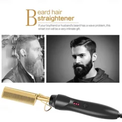 2 in 1 Hot Comb Hair Straightener Flat Irons Straightening Wet Dry Dual Use Brush Electric Heating Comb Hair Straight Styler Hair Curler