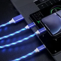 3 in 1 Luminous Multi Charging Cable for iPhone 14 13 12 Pro Max USB A to Lightning / micro / USB C Fast Charging Flowing Light Durable Date Cable For Samsung Xiaomi Huawei Phone Accessory