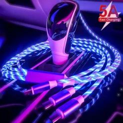 3 in 1 Luminous Multi Charging Cable for iPhone 14 13 12 Pro Max USB A to Lightning / micro / USB C Fast Charging Flowing Light Durable Date Cable For Samsung Xiaomi Huawei Phone Accessory