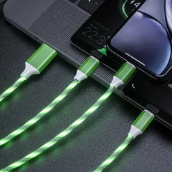 3 in 1 Luminous Multi Charging Cable for iPhone 14 13 12 Pro Max USB A to Lightning / micro / USB C Fast Charging Flowing Light Durable Date Cable For Samsung Xiaomi Huawei Phone Accessory
