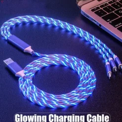 3 in 1 Luminous Multi Charging Cable for iPhone 14 13 12 Pro Max USB A to Lightning / micro / USB C Fast Charging Flowing Light Durable Date Cable For Samsung Xiaomi Huawei Phone Accessory