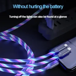 3 in 1 Luminous Multi Charging Cable for iPhone 14 13 12 Pro Max USB A to Lightning / micro / USB C Fast Charging Flowing Light Durable Date Cable For Samsung Xiaomi Huawei Phone Accessory