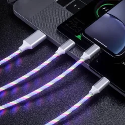 3 in 1 Luminous Multi Charging Cable for iPhone 14 13 12 Pro Max USB A to Lightning / micro / USB C Fast Charging Flowing Light Durable Date Cable For Samsung Xiaomi Huawei Phone Accessory