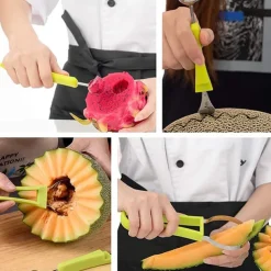 4 in 1 Melon Cutter Scoop Fruit Carving Knife Fruit Cutter Dig Pulp Separator Kitchen Gadgets Acces