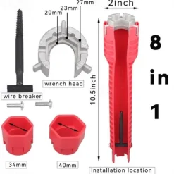 8 In 1 Multifunction Faucet and Sink Installer Tool Faucet Wrench Tool Plumbing Tool Water Pipe Spanner for Kitchen Bathroom Toilet Water Pipe
