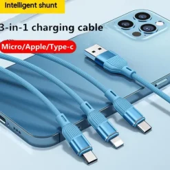 3 In 1 Phone Charger Type C Micro USB Multi Cable for iPhone Huawei Samsung Mobile Wire Cord Accessories USB Charging Data Cable