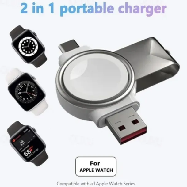 2 In 1 Portable USB Magnetic Watch Wireless Charger for Apple iwatch Series 8 Ultra 7 SE 6 5 4 3 2