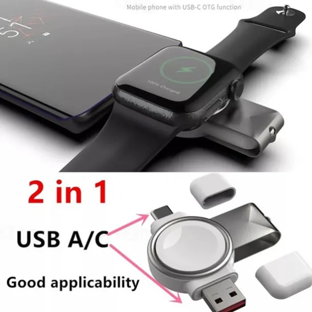 2 In 1 Portable USB Magnetic Watch Wireless Charger for Apple iwatch Series 8 Ultra 7 SE 6 5 4 3 2