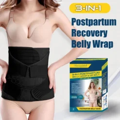 3 in 1 Postpartum Belly Wrap - Recovery Belly/Waist/Pelvis Belt Black Postpartum Belly Band