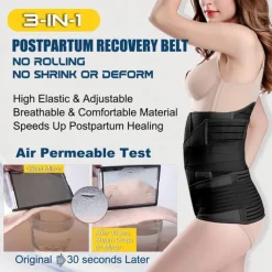 3 in 1 Postpartum Belly Wrap - Recovery Belly/Waist/Pelvis Belt Black Postpartum Belly Band