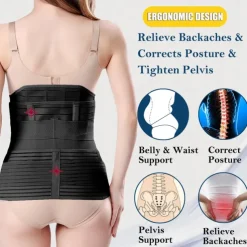 3 in 1 Postpartum Belly Wrap - Recovery Belly/Waist/Pelvis Belt Black Postpartum Belly Band