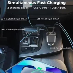 4 In 1 Retractable Car Charger Starlight In Car Roof 100w USB Type C Ports Super Fast Car Phone Charger Car Adapter for iphone