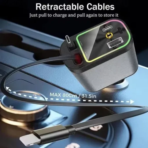 4 In 1 Retractable Car Charger Starlight In Car Roof 100w USB Type C Ports Super Fast Car Phone Charger Car Adapter for iphone
