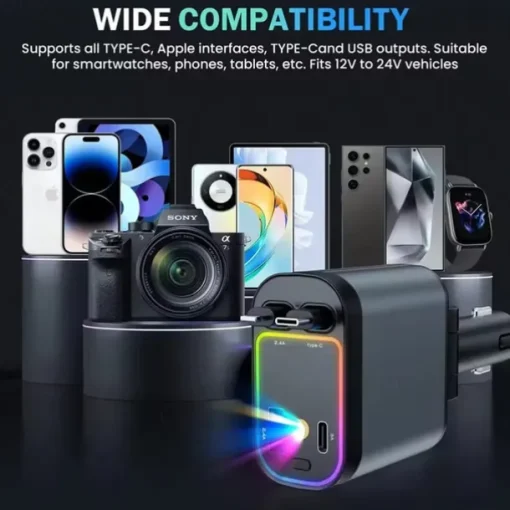 4 In 1 Retractable Car Charger Starlight In Car Roof 100w USB Type C Ports Super Fast Car Phone Charger Car Adapter for iphone