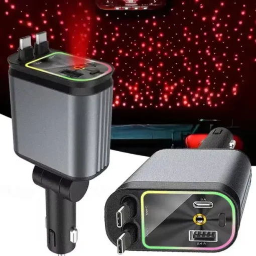 4 In 1 Retractable Car Charger Starlight In Car Roof 100w USB Type C Ports Super Fast Car Phone Charger Car Adapter for iphone