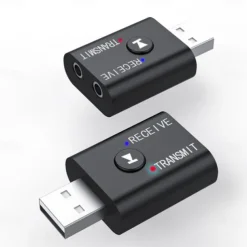 2 In 1 USB Bluetooth 5.0 Dongle Adapter Receiver Transmitter Stereo Wireless Audio Adapter USB 3.5mm for PC Desktops Headphones