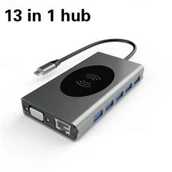 13 IN 1 USB C HUB Adapter with Wireless Charging USB C To HDMI 3.5mm Jack Audio SD TF HDMI VGA RJ45 USB3.0 Docking Station for MacbookPRO
