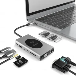 13 IN 1 USB C HUB Adapter with Wireless Charging USB C To HDMI 3.5mm Jack Audio SD TF HDMI VGA RJ45 USB3.0 Docking Station for MacbookPRO