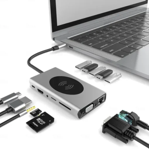 13 IN 1 USB C HUB Adapter with Wireless Charging USB C To HDMI 3.5mm Jack Audio SD TF HDMI VGA RJ45 USB3.0 Docking Station for MacbookPRO
