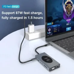 13 IN 1 USB C HUB Adapter with Wireless Charging USB C To HDMI 3.5mm Jack Audio SD TF HDMI VGA RJ45 USB3.0 Docking Station for MacbookPRO