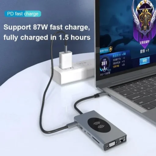 13 IN 1 USB C HUB Adapter with Wireless Charging USB C To HDMI 3.5mm Jack Audio SD TF HDMI VGA RJ45 USB3.0 Docking Station for MacbookPRO