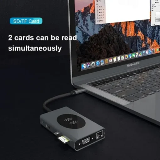 13 IN 1 USB C HUB Adapter with Wireless Charging USB C To HDMI 3.5mm Jack Audio SD TF HDMI VGA RJ45 USB3.0 Docking Station for MacbookPRO