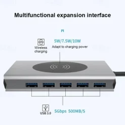 13 IN 1 USB C HUB Adapter with Wireless Charging USB C To HDMI 3.5mm Jack Audio SD TF HDMI VGA RJ45 USB3.0 Docking Station for MacbookPRO