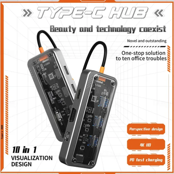 8/10 in 1 USB C HUB 4K30Hz Dock Station Type C to HDMI-Compatible RJ45 Ethernet PD100W for PC