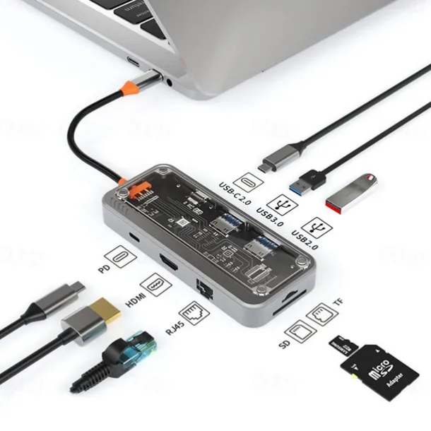 8/10 in 1 USB C HUB 4K30Hz Dock Station Type C to HDMI-Compatible RJ45 Ethernet PD100W for PC