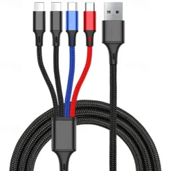 4 In 1 USB Cable For iPhone 3 In 1 USB A To Micro USB/Type C/8 Pin Charger Cable 3A Fast Charging Cabl For Huawei Samsung Xiaomi