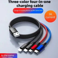 4 In 1 USB Cable For iPhone 3 In 1 USB A To Micro USB/Type C/8 Pin Charger Cable 3A Fast Charging Cabl For Huawei Samsung Xiaomi