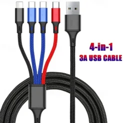 4 In 1 USB Cable For iPhone 3 In 1 USB A To Micro USB/Type C/8 Pin Charger Cable 3A Fast Charging Cabl For Huawei Samsung Xiaomi