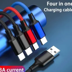 4 In 1 USB Cable For iPhone 3 In 1 USB A To Micro USB/Type C/8 Pin Charger Cable 3A Fast Charging Cabl For Huawei Samsung Xiaomi
