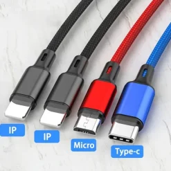 4 In 1 USB Cable For iPhone 3 In 1 USB A To Micro USB/Type C/8 Pin Charger Cable 3A Fast Charging Cabl For Huawei Samsung Xiaomi