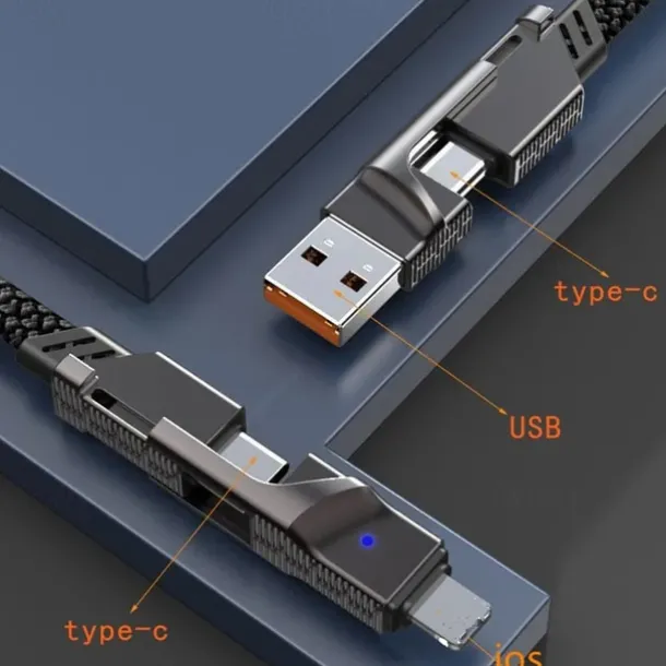 4 In 1 USB Type C Data Cable Fast Charging For iPhone 15 14 13 12 11 Samsung Xiaomi Redmi Huawei Wire Cable Fast Charger