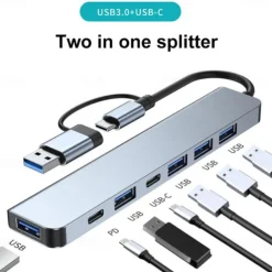4/7/8 In 1 USB3.0 Type C Extender Hub Docking Station Multi USB Splitter Multiport Adapter USB 3.0 2.0 TF SD Reader Slot For for Mac Pro Mini iPad Pro Surface Pro lash Drive Mobile HDD