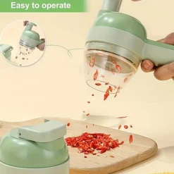 4 In 1 Vegetable Chopper Handheld Electric Vegetable Cutter Set Portable Wireless Garlic Mud Masher Garlic Press & Slicer Set Multifunctional Electric Mini Food Processor With Brush For Ginger Pepper